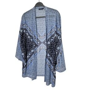 Isaac Mizrahi Live! Blue Paisley Print Open Front Kimono Lightweight Topper Sz M